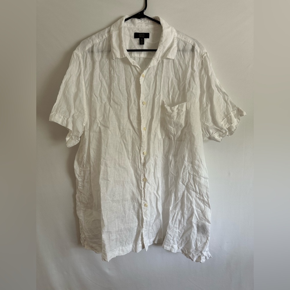 Club Room Luxury White Linen Short Sleeve Button Up Mens Shirt XXL Resortwear